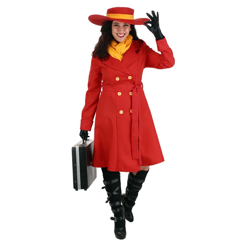 Women's Carmen Sandiego Costume L - Red Trench Coat & Fedora Set