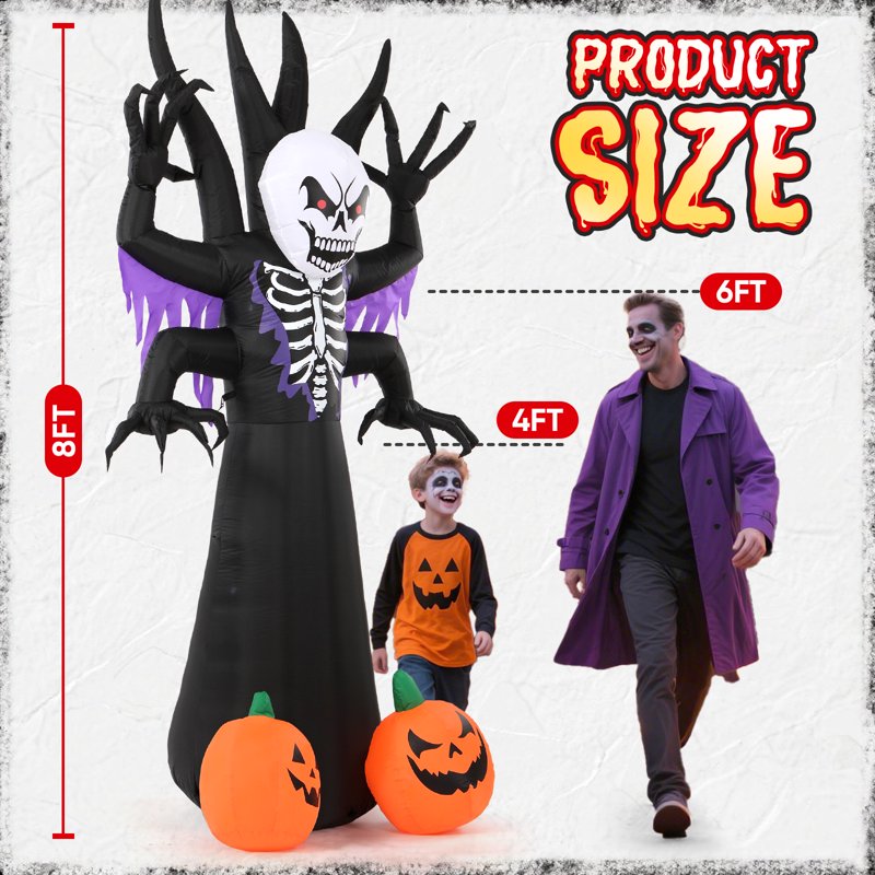 Inflatable Grim Reaper Tree with Pumpkins & LED Lights - Haunted House Halloween Decor - Variation of This Listing