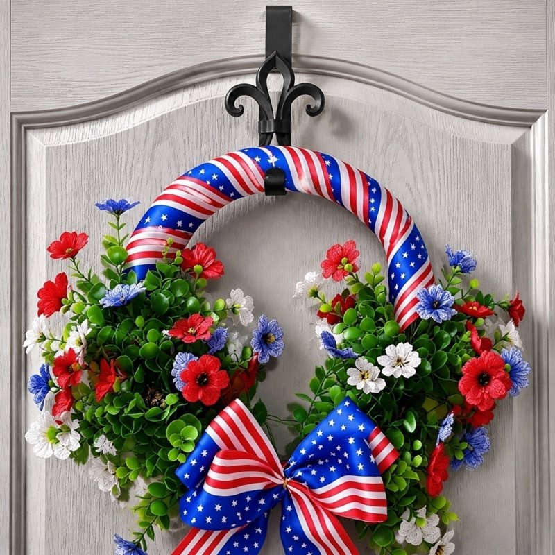 Nkmbld 4th of July Patriotic Wreath - Red White Blue Hydrangea Front Door Decor Z0A