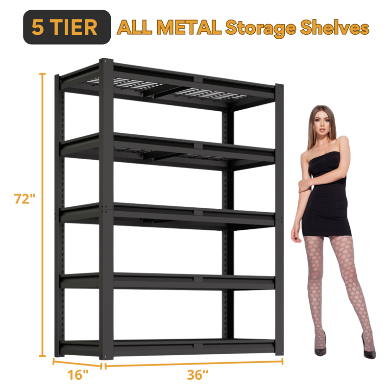Heavy Duty Metal Storage Shelves 36W x 16D x 72H - 2 Pack, Adjustable Garage Shelving Units
