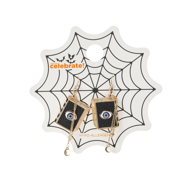 Halloween Spellbook Earrings - Dangle Faux Leather Jewelry with Fishhook Back - Lightweight & Hypoallergenic