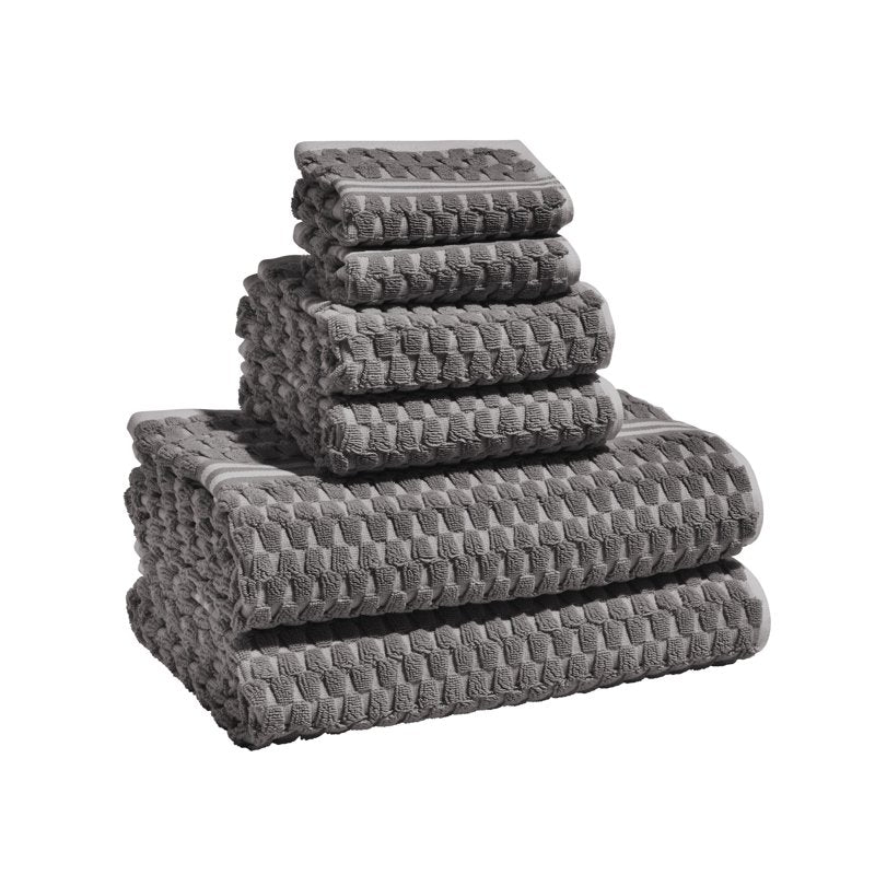 Charcoal 6-Piece Bath Towel Set - 100% Cotton, Soft & Absorbent