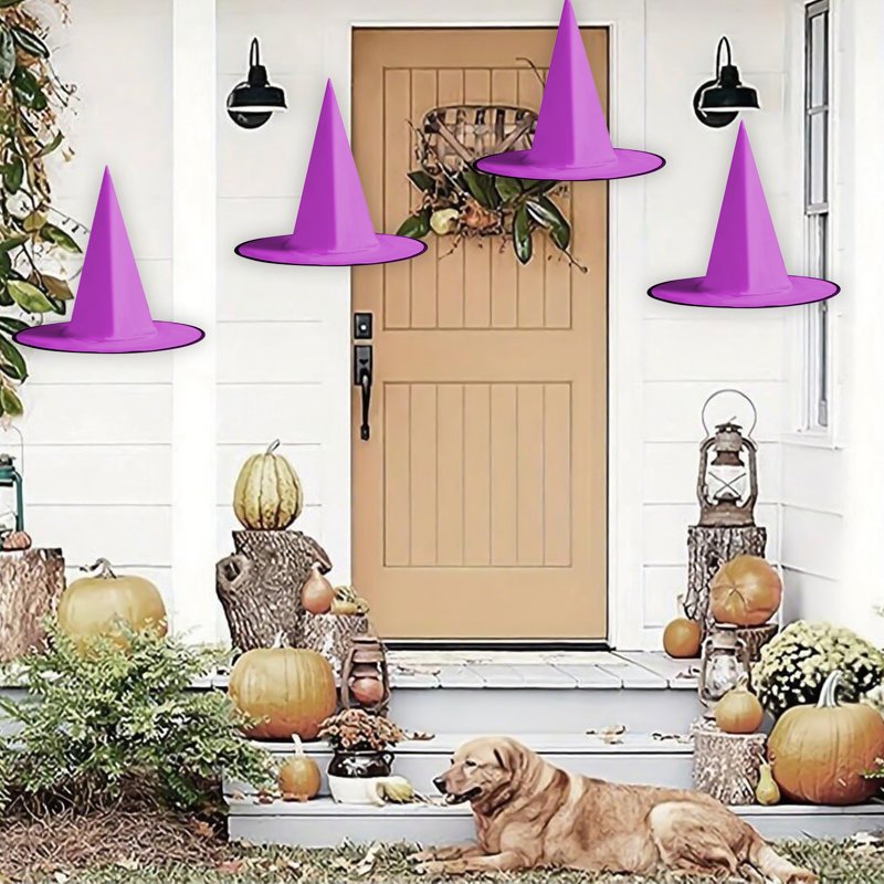 Halloween Wizard Hat Decor - Hanging Purple Polyester Witch Hat for Outdoors - Variation D