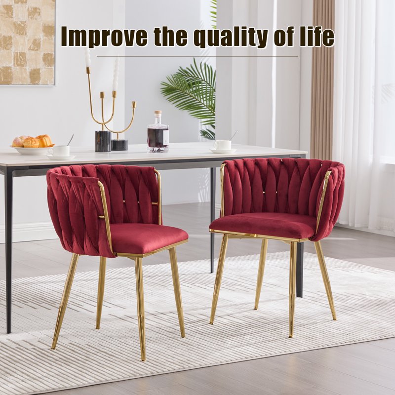 Velvet Dining Chairs Set of 4 - Wine Red, Metal Legs