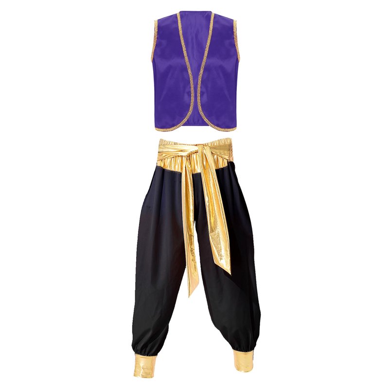 Men's Arabian Prince Costume Vest & Harem Pants Set - Dark Purple & Black XL
