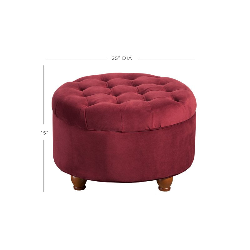 Large Round Velvet Storage Ottoman - Berry Color