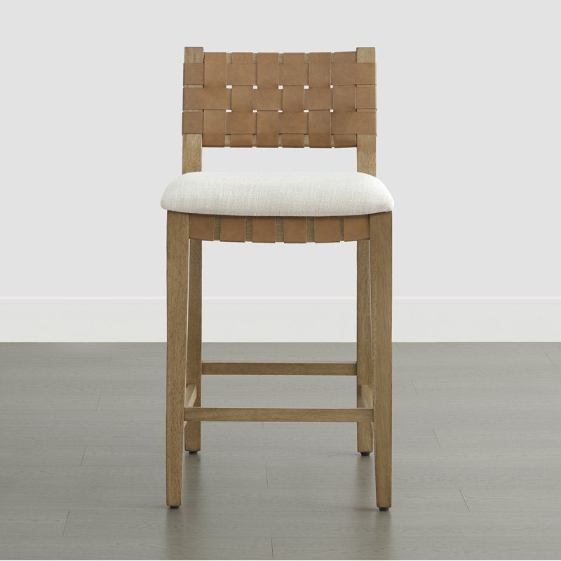 26-Inch Solid Wood Counter Stool Set of 2 with Woven Back - Natural