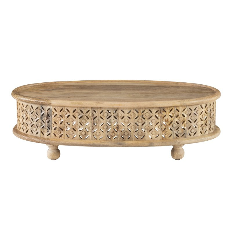 Oval Carved Wood Coffee Table - Natural Mango Wood