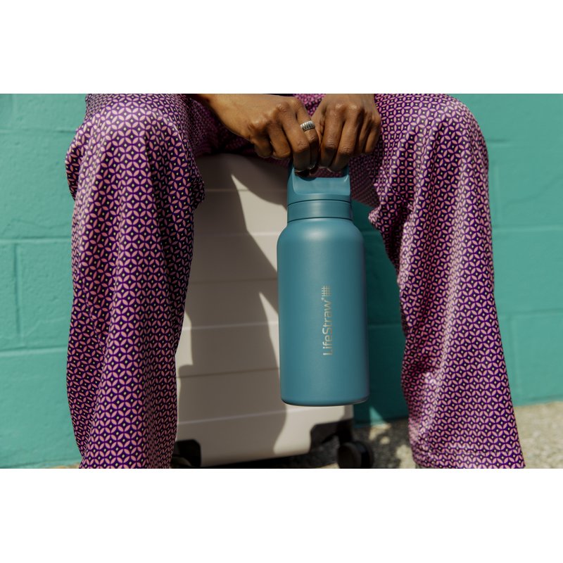 Stainless Steel Water Filter Bottle - LifeStraw Go Series 1L - Aegean Sea