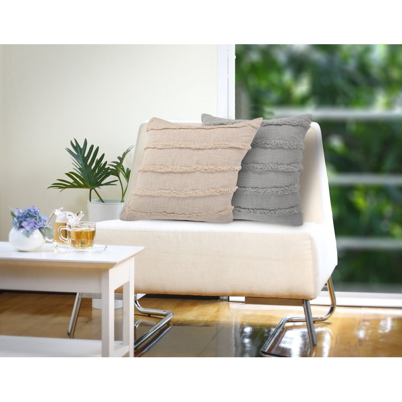 Organic Cotton Square Pillow Set - Feather Filled, 4 Pieces, Down-Alternative Beige Variation