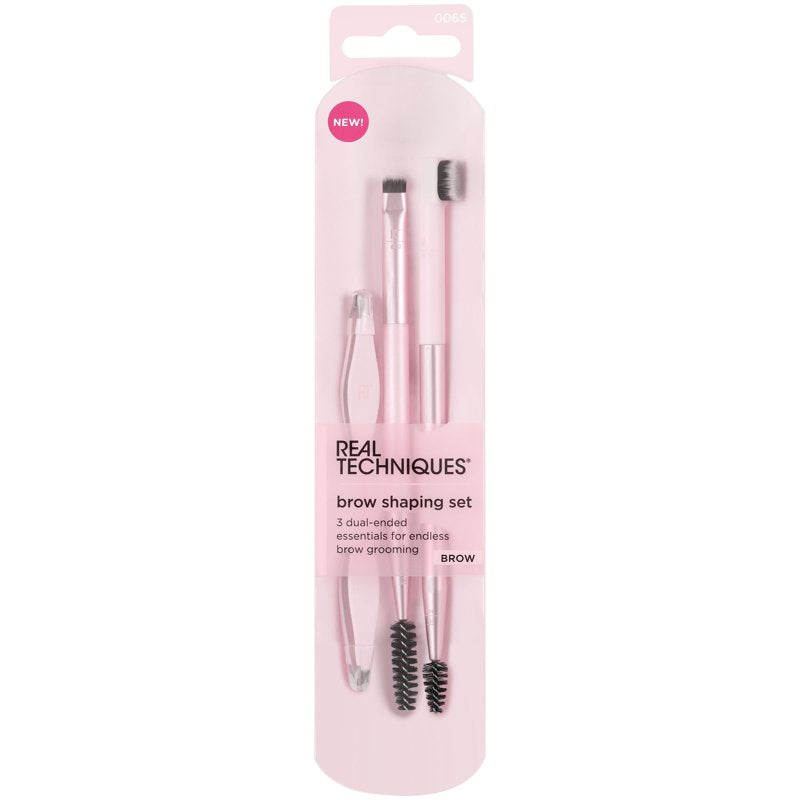 3-Piece Brow Shaping Set with Dual-Ended Brushes and Tweezers