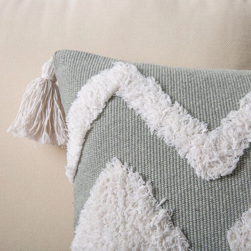 Decorative Boho Woven Tufted Throw Pillow Cover - 18x18 Inches, Gray White, Geometry Variation