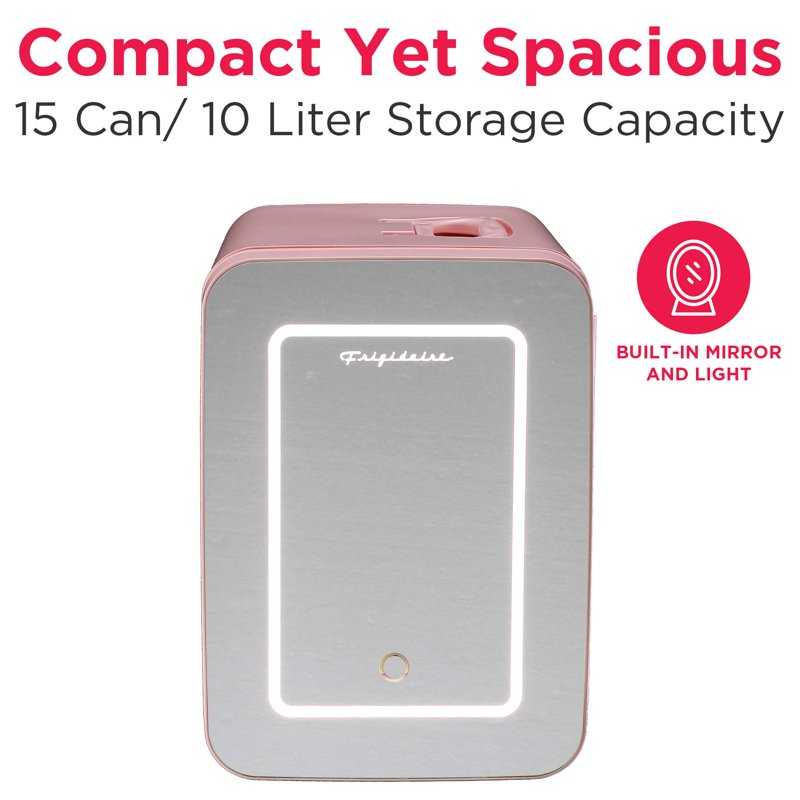 6.5L Mini Portable Skincare Fridge with Lighted Mirror - Pink