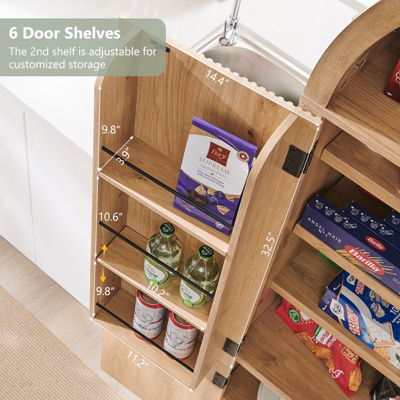 Modern Wavy Arched Pantry Storage Cabinet - Natural Fluted Wood, 71"