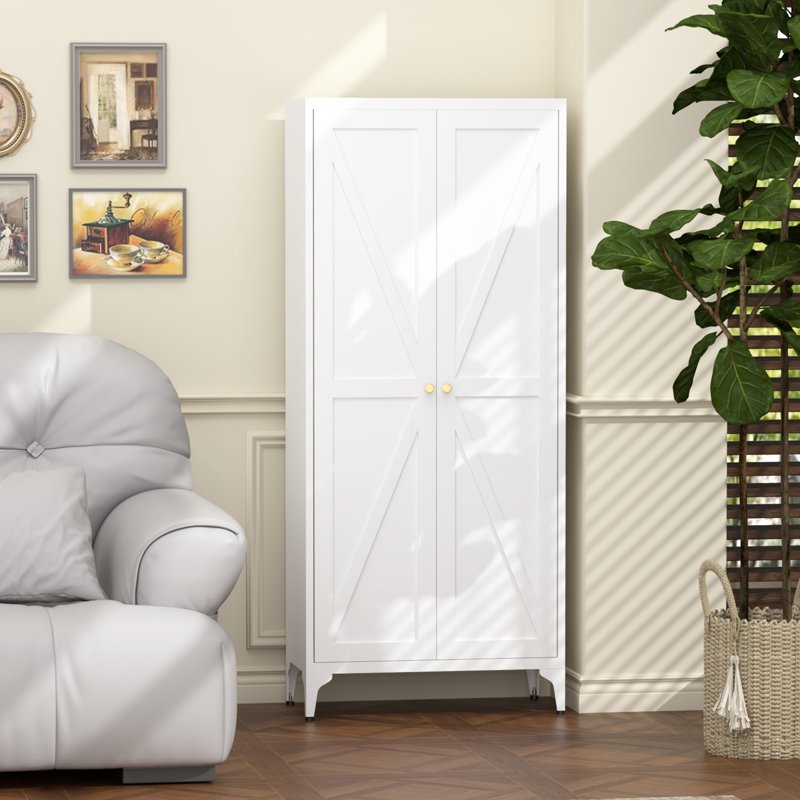 65" Metal Storage Cabinet with Adjustable Shelves - White
