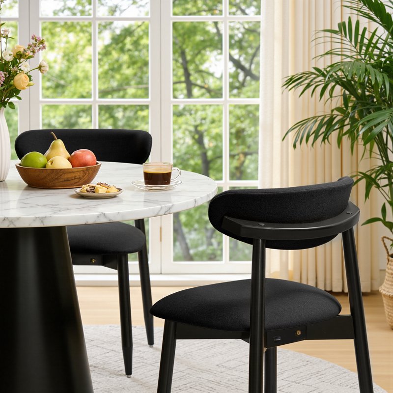 Upholstered Wooden Dining Chair Set of 4 with Curved Back - Black