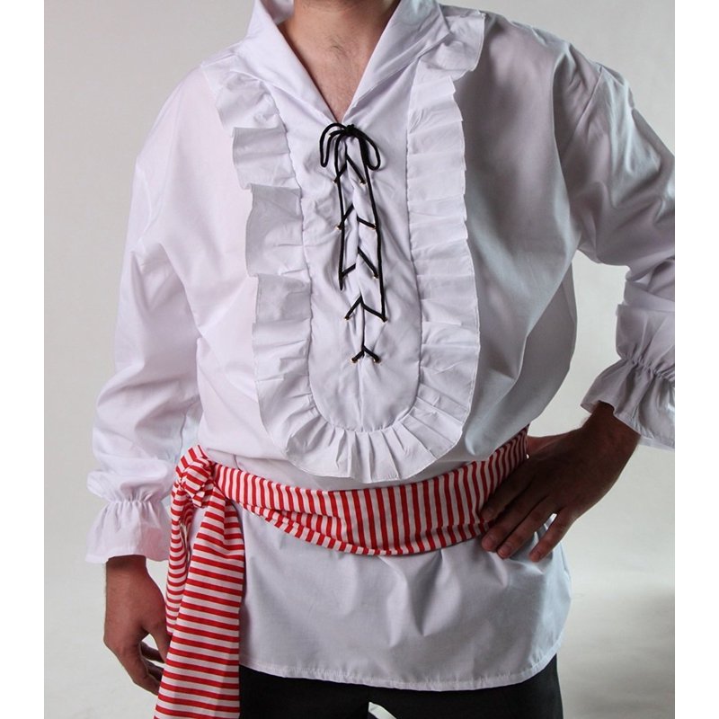 Men's Pirate Shirt with Ruffles & Lace-Up Front - White Costume Top