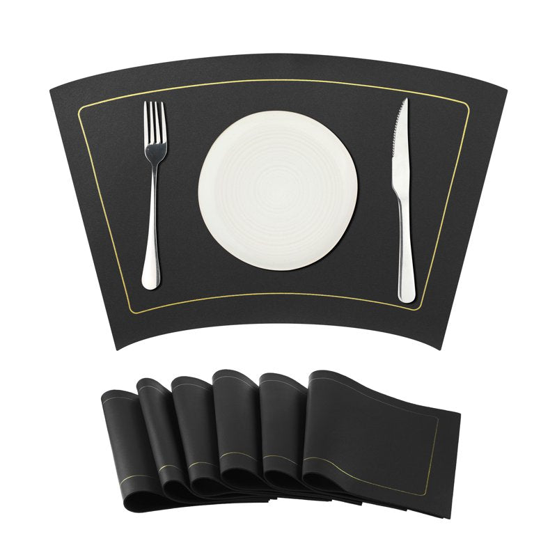 Heat Resistant Faux Leather Round Table Mats - Set of 6 Black