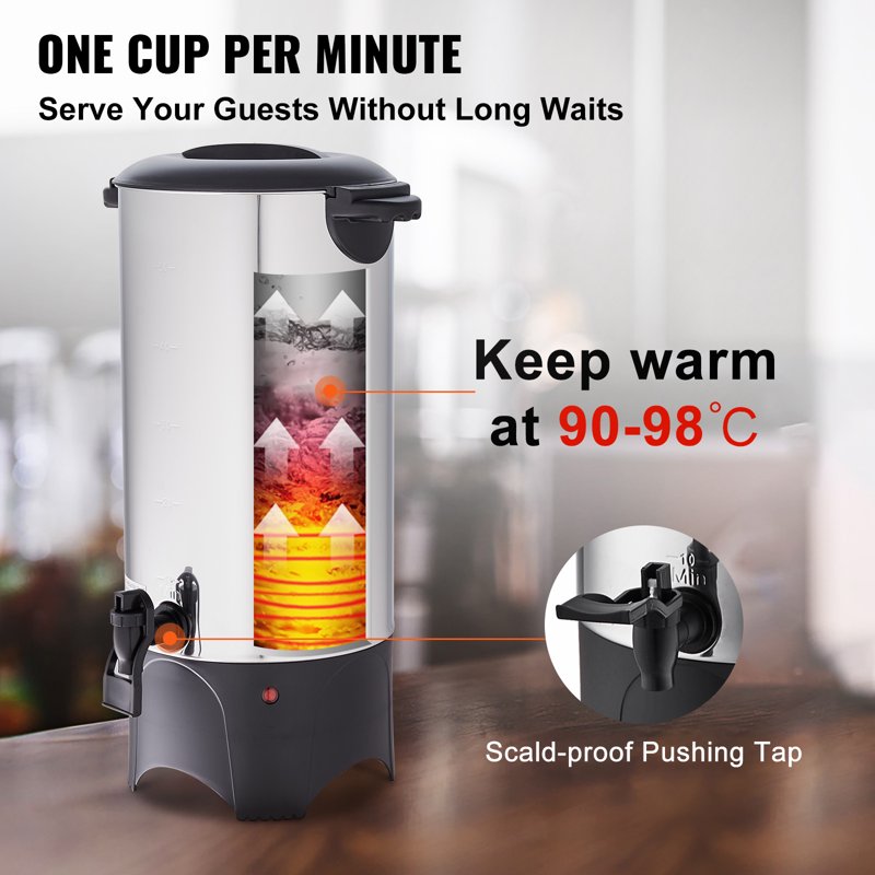 50-Cup Stainless Steel Coffee Urn - Electric Brewing Server