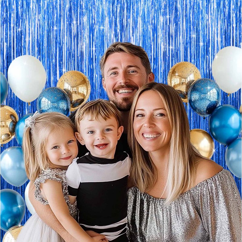 Blue Foil Fringe Curtain 3-Pack for Events - Birthday, Wedding, Party Decoration - Variation of 3