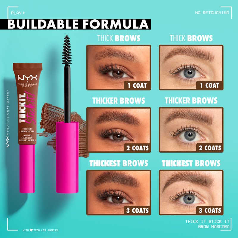 Tinted Eyebrow Gel with Hair-Like Fibers for Thickening and Shaping