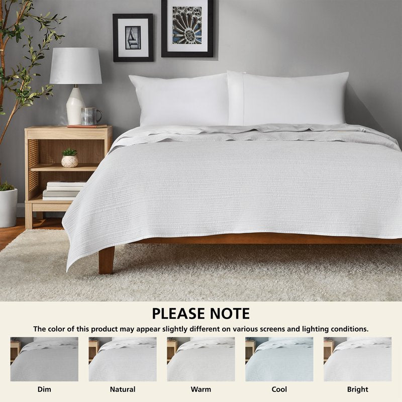Full/Queen Microfiber Quilt - White Stripe Bedding, Soft & Lightweight
