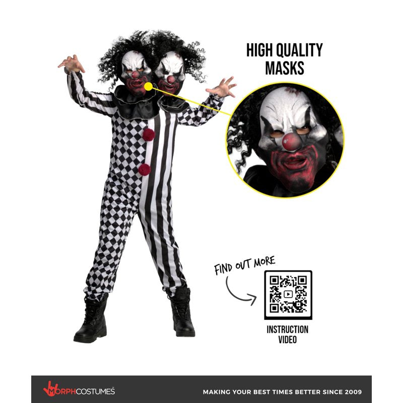 Kids Psycho Clown Costume with 2-Headed Mask - Large Halloween Fancy Dress