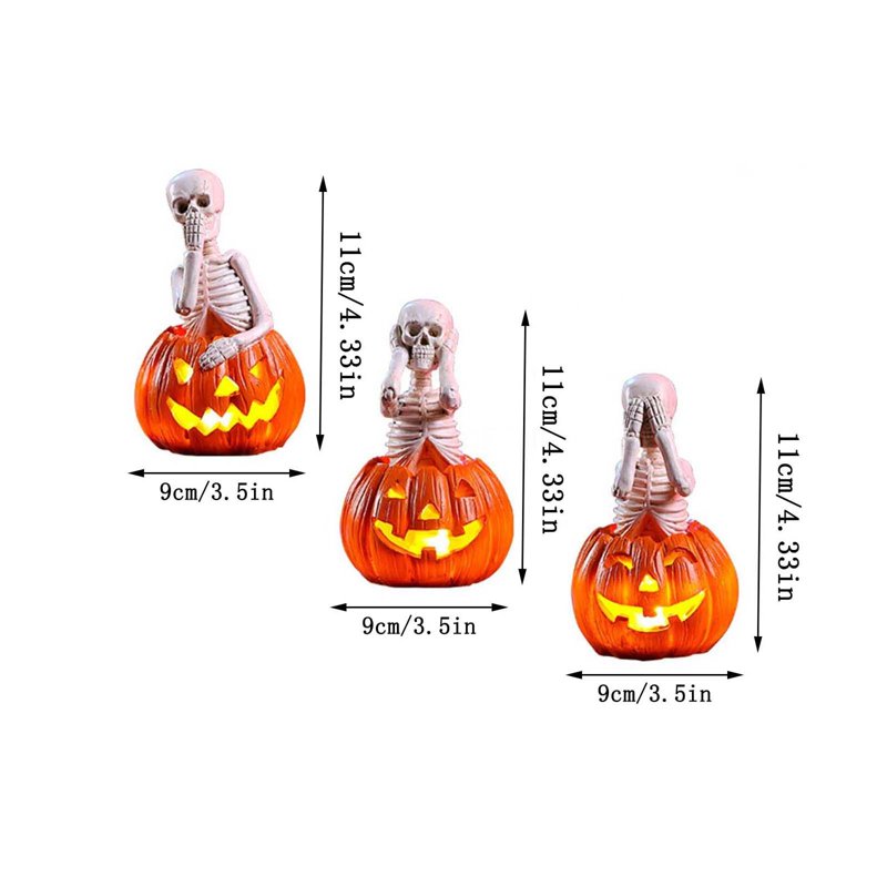 Halloween Skeleton Pumpkin Light - Orange Resin Skull Lantern for Indoor Outdoor Decor