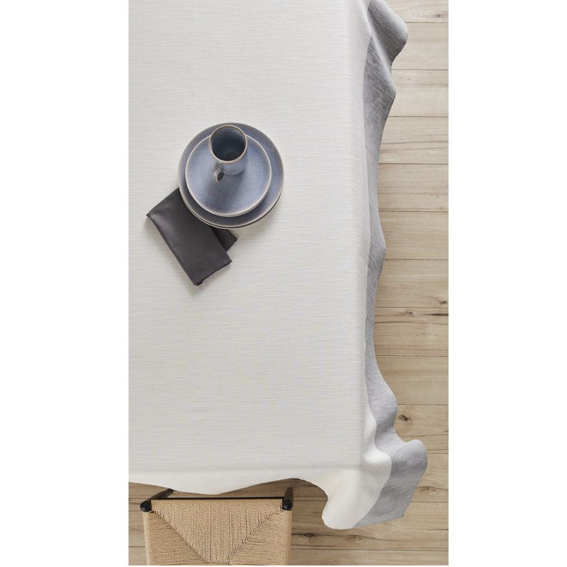 Jett Stripe Cotton Tablecloth 60" x 84" - Vanilla Dream & Grey Stone