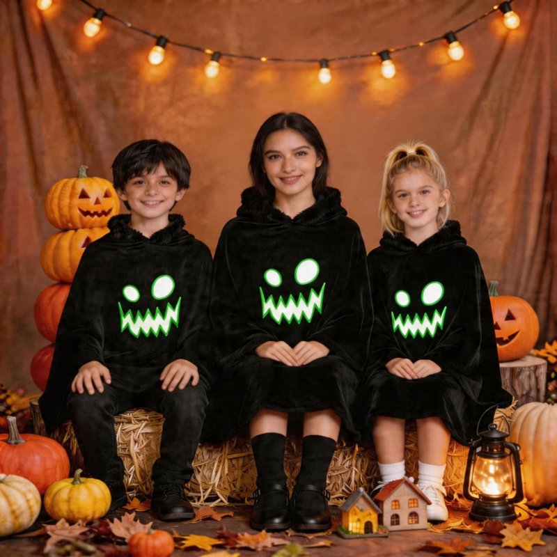 Kids Glow In The Dark Ghost Face Costume Cape for Halloween - Unisex 10-12 Years - Black Fancy Dress