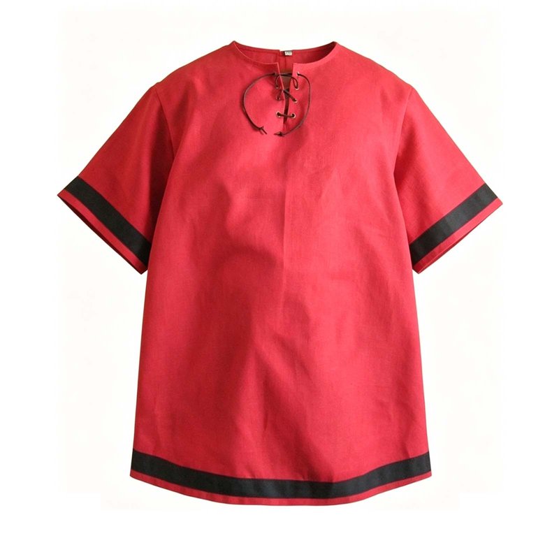 Men's Medieval Knight Viking Surcoat Costume L - Red, Short Sleeve Halloween Cosplay