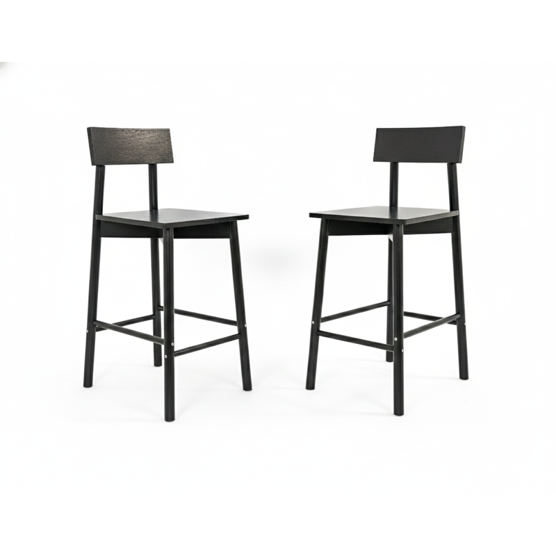 25-Inch Solid Rubberwood Barstools - 2-Piece Set, Black