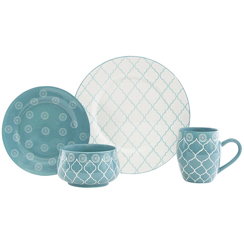 16 Piece Stoneware Dinnerware Set - Turquoise