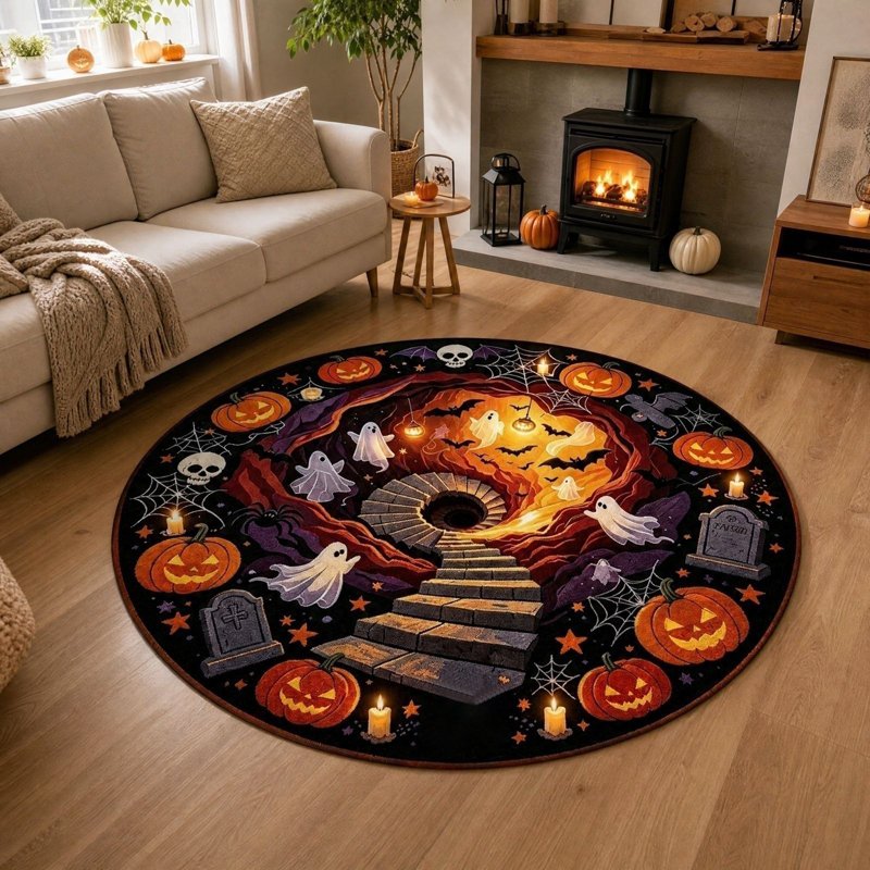 Halloween Optical Illusion Round Rug - Ghost & Haunted Scene A008-1PC