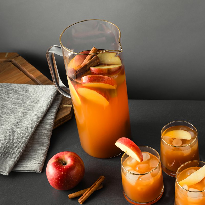 Harvest Pitcher and Drinking Glass Set - 5-Piece Gold Rim