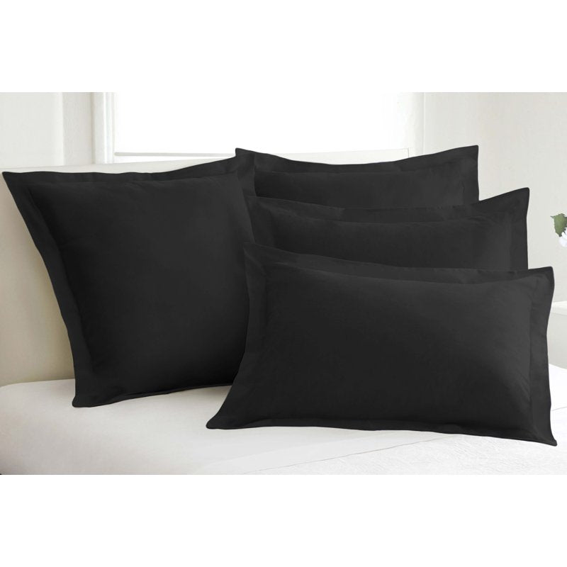Black Microfiber Tailored Bedding Collection with Flanged Standard Shams