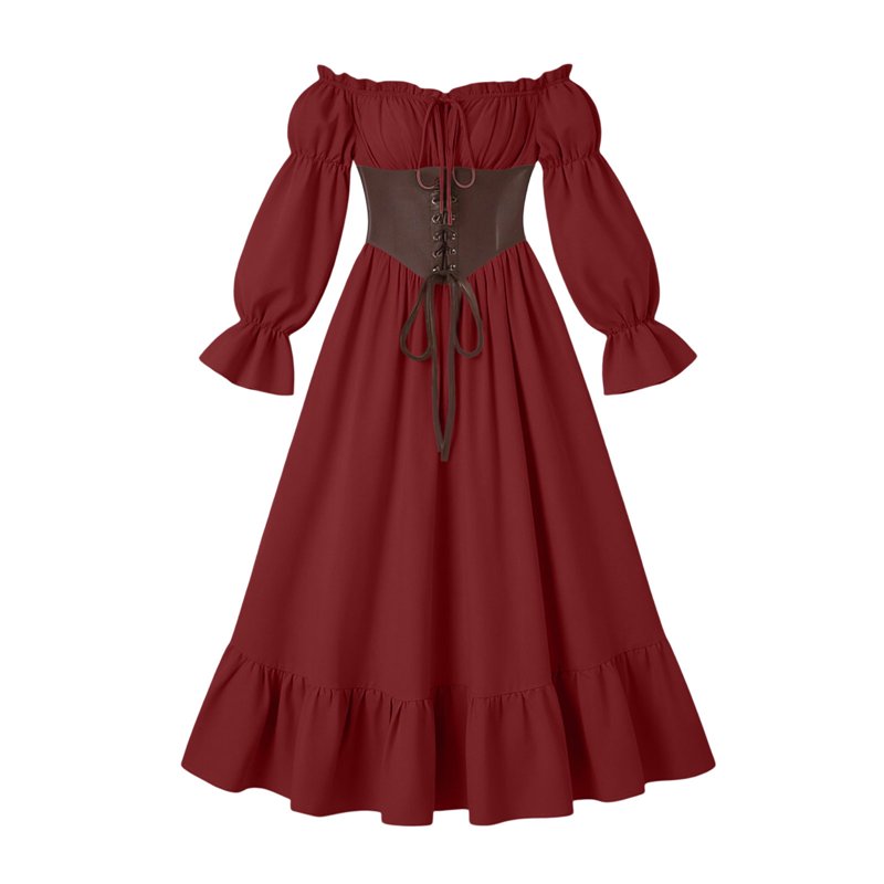 Gothic Corset Maxi Dress for Women - Halloween Victorian Long Dress BB-Wine XL
