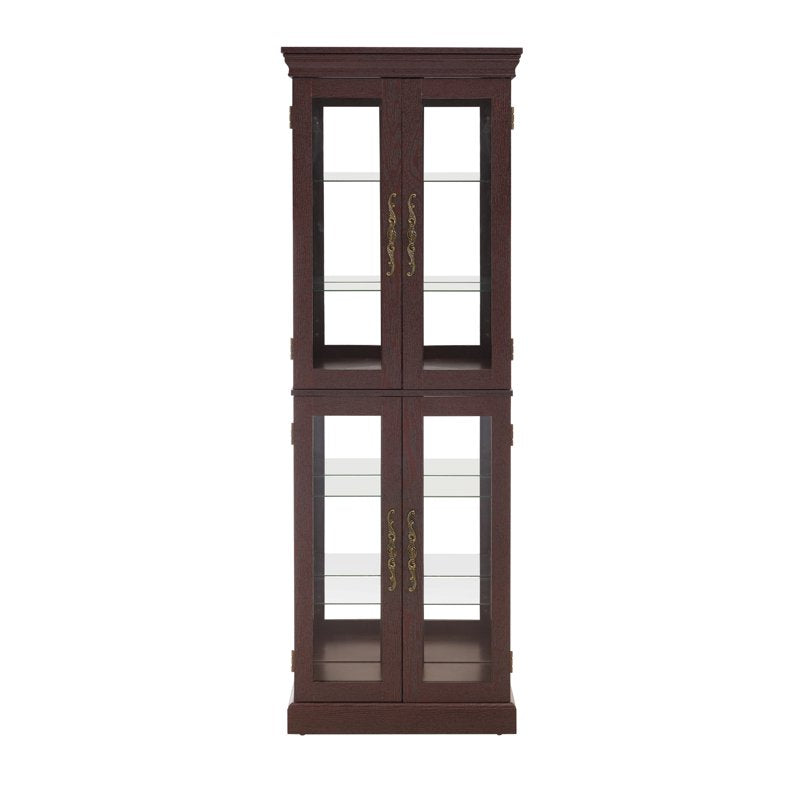 Wood Curio Display Cabinet with Light - Dark Cherry Finish