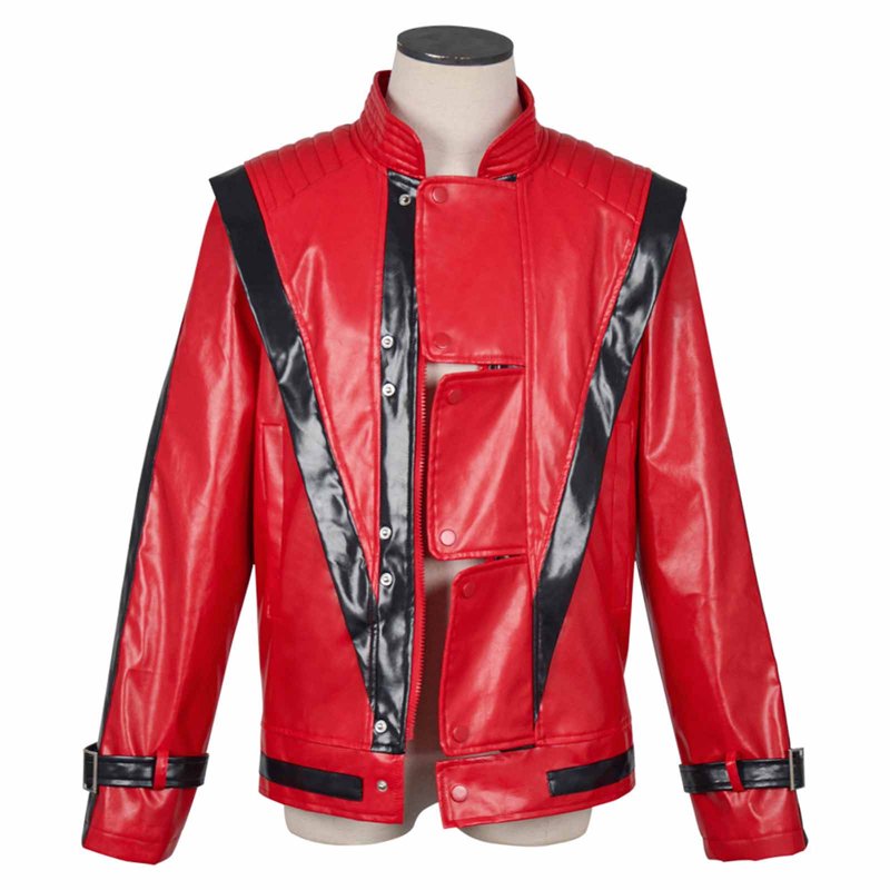 Red Faux Leather Motorcycle Jacket for Men - 80s Punk Rock Style, L Variation