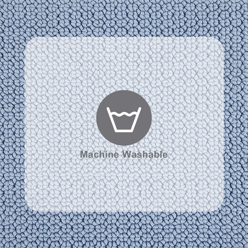 Soft Looped Bath Mat - Blue Silver, 20 x 34 Inches - Non-Slip Bathroom Rug