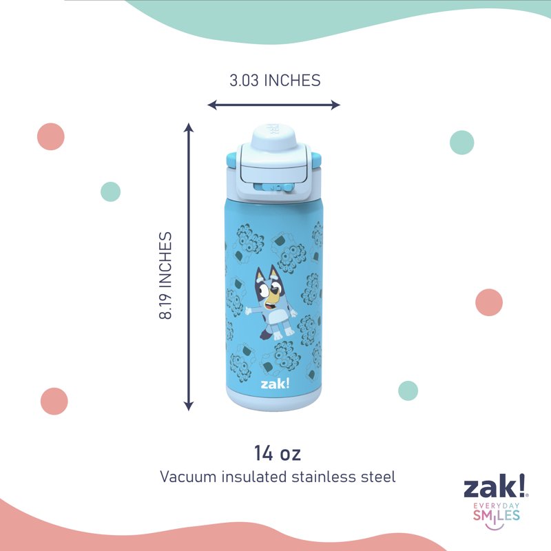 Bluey Kids Straw Water Bottle - 14oz Stainless Steel Vacuum Insulated