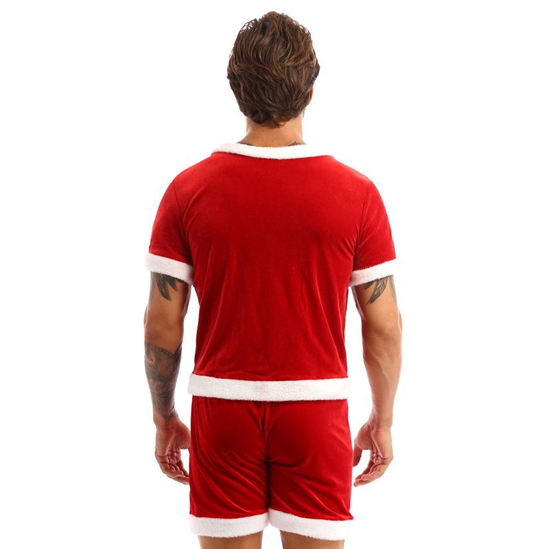 Men's Christmas Santa Claus Bodysuit Costume with Hat - Red XL