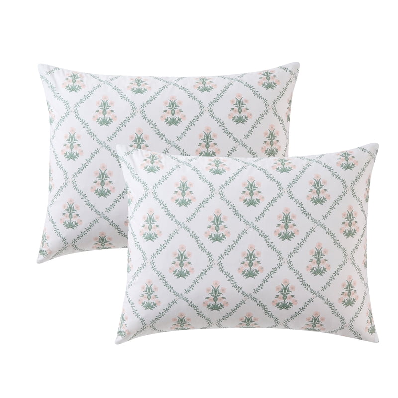 King My Texas House Poppy Trellis Comforter Set - Green and Pink Reversible Bedding