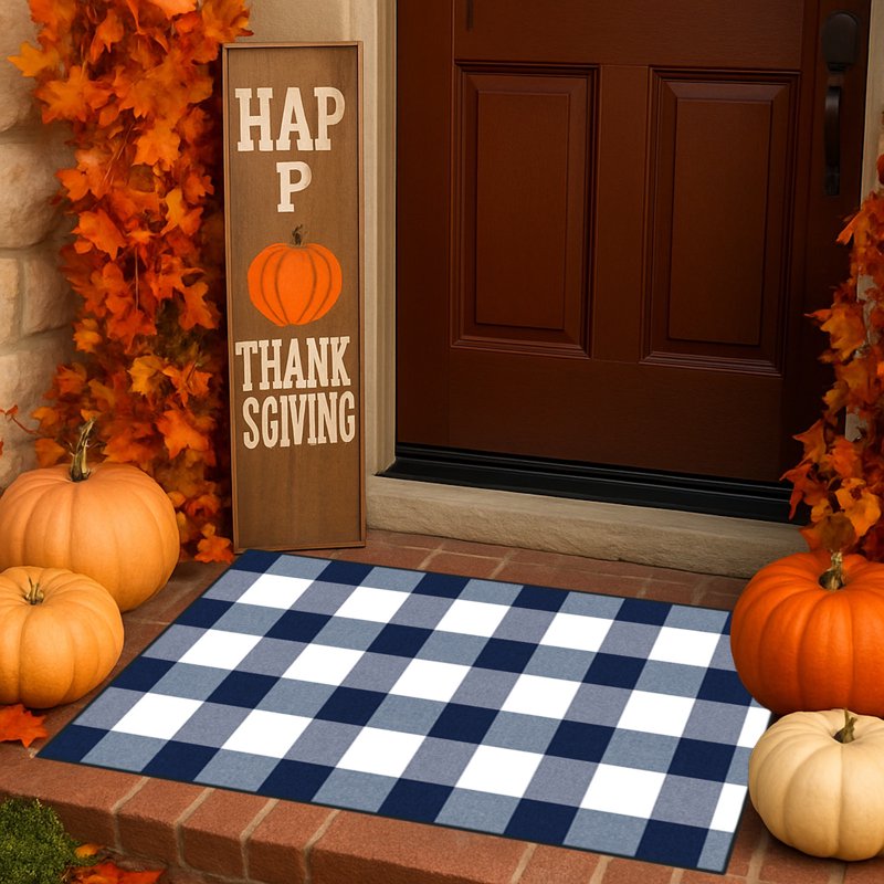 Blue Halloween Door Mat - Non-Slip Absorbent Outdoor Rug for Front Porch & Entryway