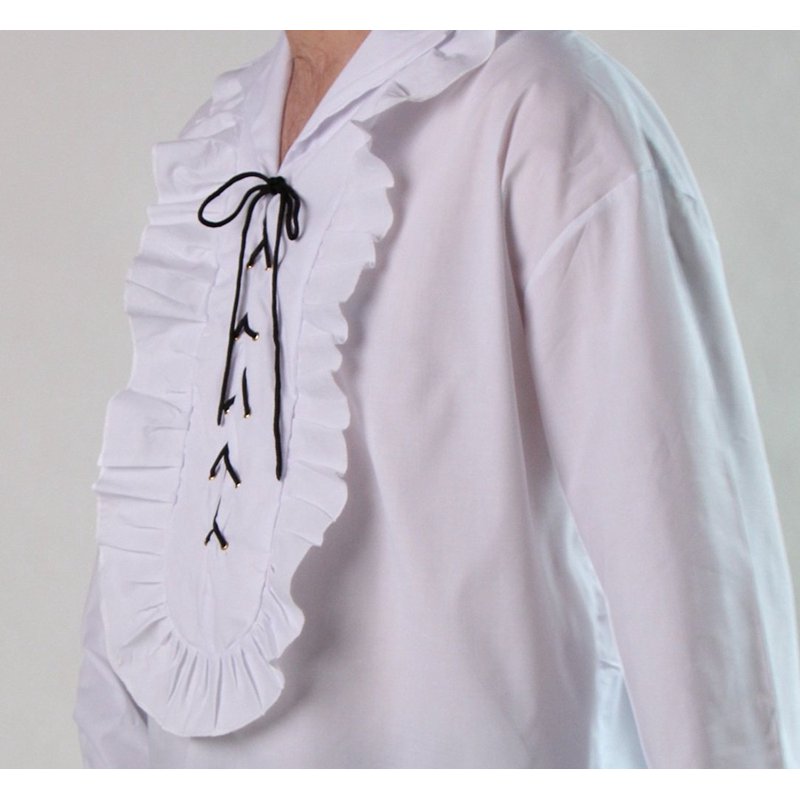 Men's Pirate Shirt with Ruffles & Lace-Up Front - White Costume Top