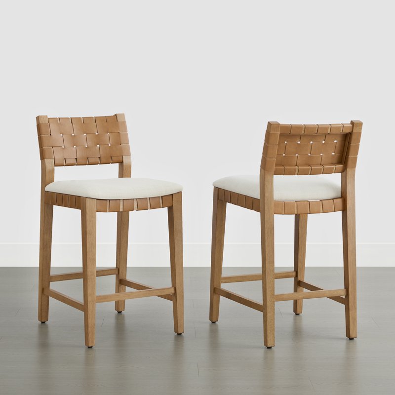 26-Inch Solid Wood Counter Stool Set of 2 with Woven Back - Natural