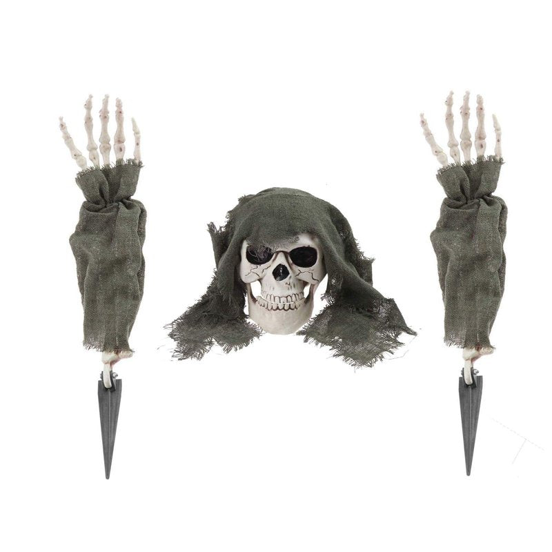 Gray Halloween Skeleton Ground Breakers with Skull and Arm Decor - Terrifying Outdoor Graveyard Scene