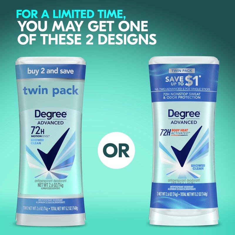 Advanced Women's Antiperspirant Deodorant Stick, Shower Clean, 2.6 oz (2 Pack)