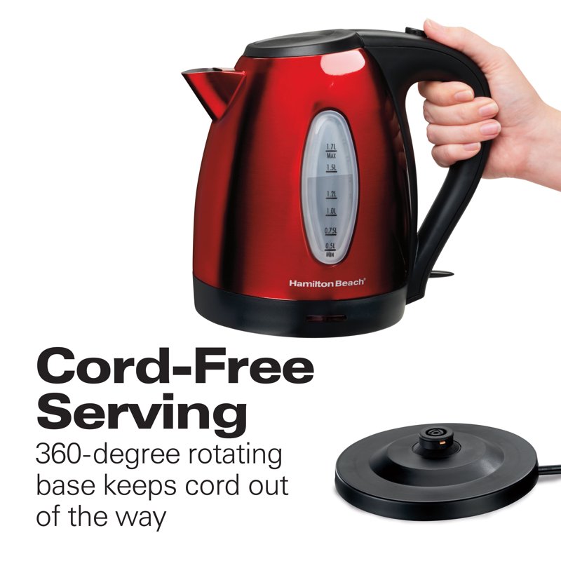 Electric Kettle - Fast Boiling 1.7L Stainless Steel - Red