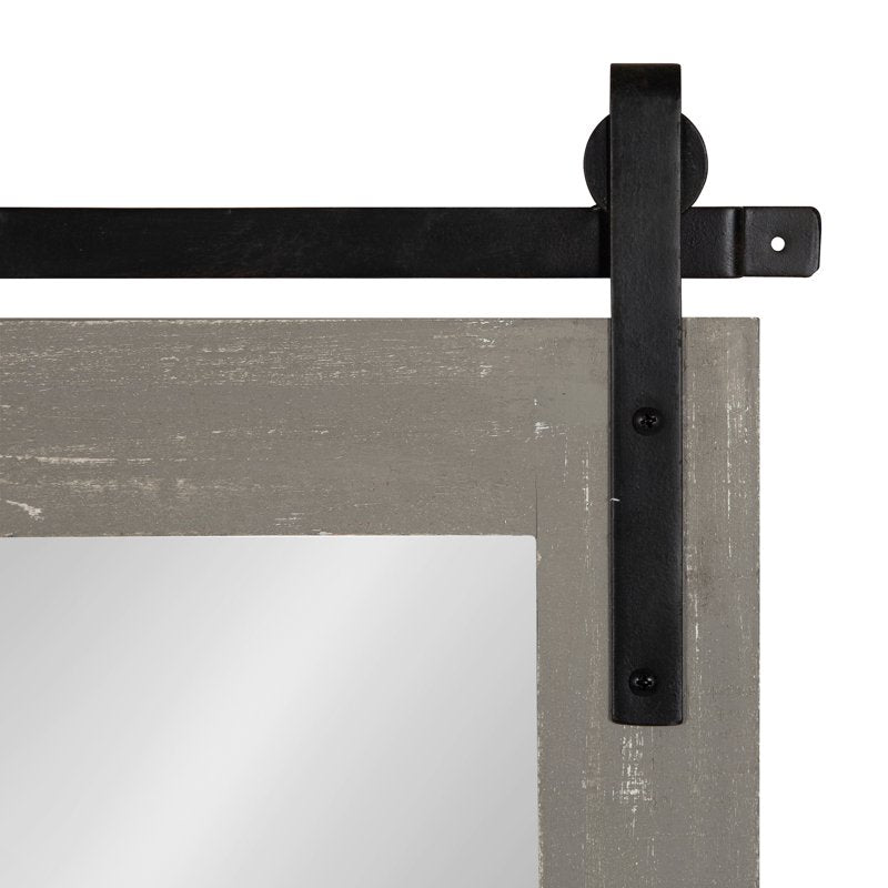 Farmhouse Wall Mirror - 18 x 26 Gray Barn Door-Inspired Rustic Frame
